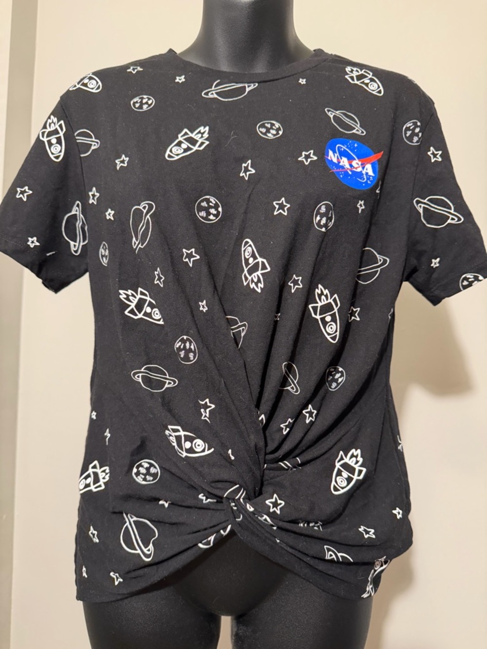 NASA Black Space Print Knot Front Tee